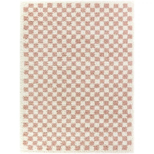 Walker Checkered Pink/Cream Shag Area Rug | Wayfair North America