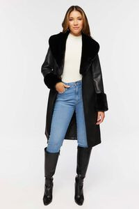 Faux Fur-Trim Faux Leather Coat | Forever 21 (US)
