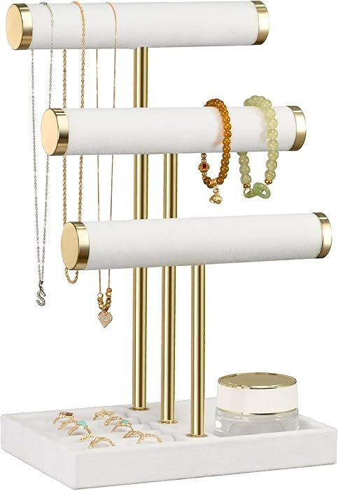 3 Tier Bracelet Holder Display - Detachable T Bar White Velvet Bracelet Holder, Jewelry Holder Or... | Amazon (US)