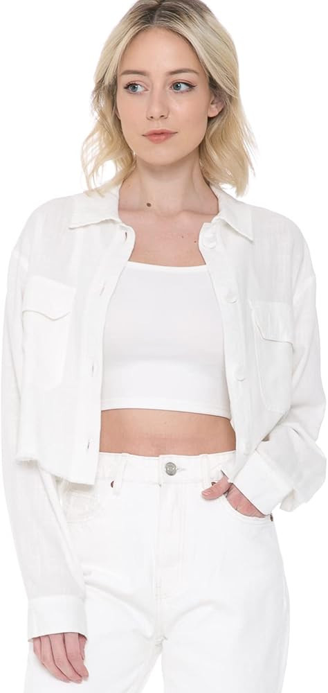 Cali1850 Women's Oceanside Linen Shirts – Casual Printed Button Down Top Collared Blouse | Amazon (US)