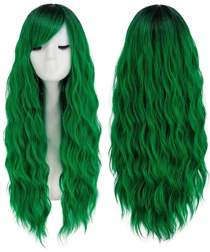 Mildiso Green Wigs for Women Long Curly Wavy Ombre Green Hair Wig with Bangs Natural Cute Synthet... | Amazon (US)