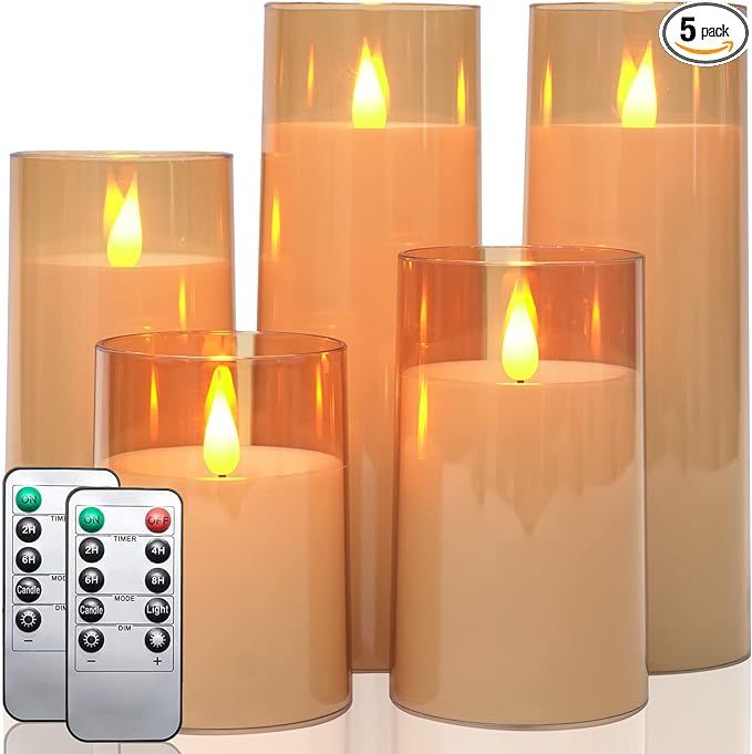 Fo32won Amber LED Flameless Pillar Candles Battery Operated with Remote and Timer, Set of 5 (D 3"... | Amazon (US)