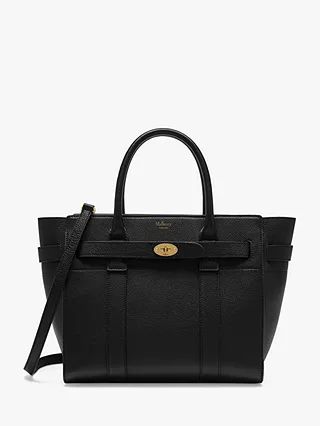 Mulberry Small Bayswater Zipped Classic Grain Leather Tote Bag, Black | John Lewis (UK)