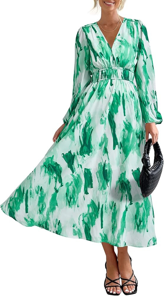 PRETTYGARDEN Women's 2024 Fall Boho Maxi Dress Casual Long Sleeve V Neck Printed Beach Long Flowy... | Amazon (US)
