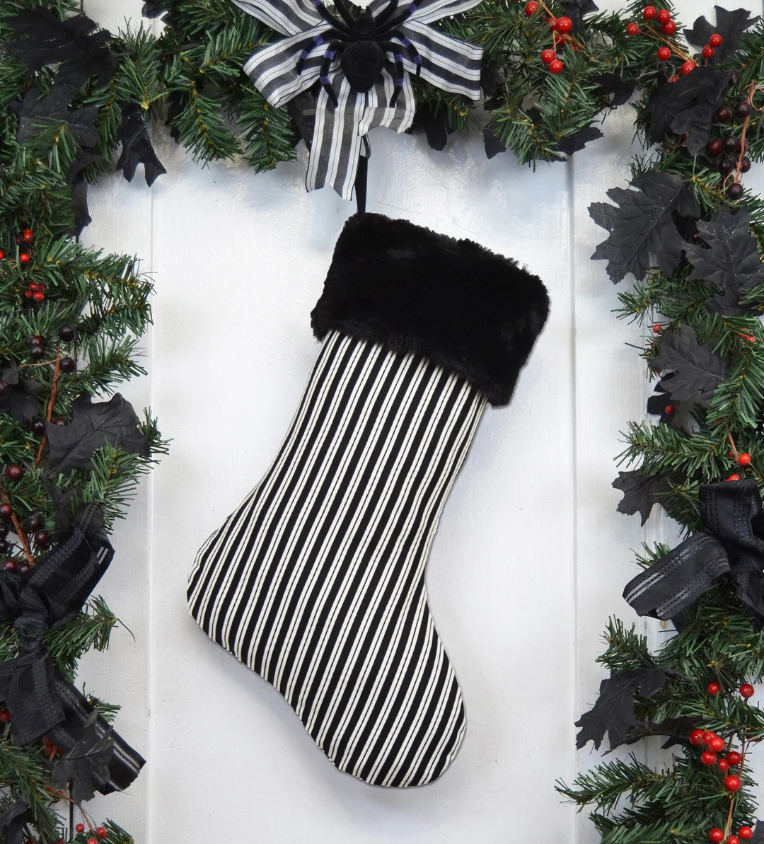 Black and White Stripe Christmas Stocking, Pirate Stripe, Ska Two Tone, Vertical Stripe, Victoria... | Etsy (US)