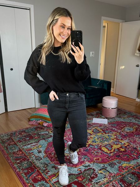 Casual outfit / oversized sweater is an amazon find, these black skinny jeans are on sale and I linked these white sneakers and gold necklaces 

#LTKshoecrush #LTKsalealert #LTKunder50