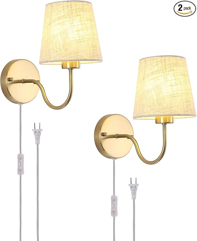 LASENCHOO Plug in Wall Sconces Set of Two, Modern Wall Lamp with Plug in Cord 6.56ft & On/Off Swi... | Amazon (US)