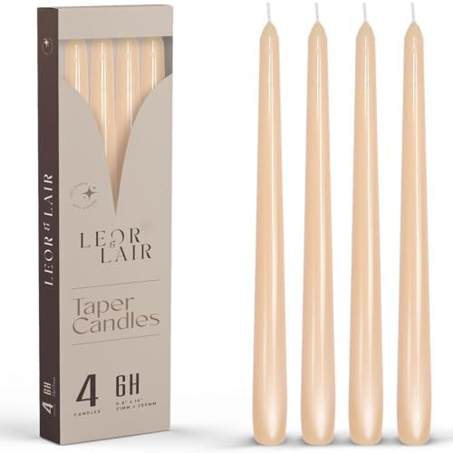 Leor & Lair Beige Taper Candles - 4 Pack 10" Beige Candlesticks - Unscented Long Burning Tapered ... | Amazon (US)