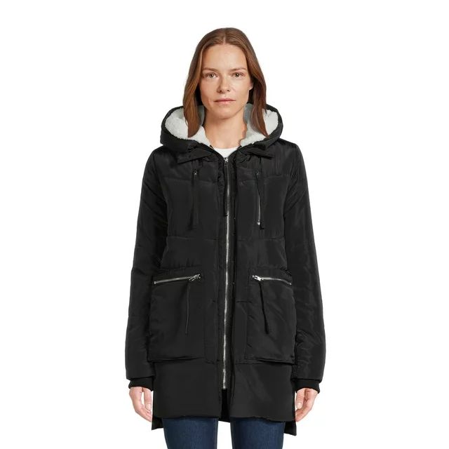 Jason Maxwell Women's Puffer Coat with Faux Sherpa Lined Hood, Sizes S-XL | Walmart (US)