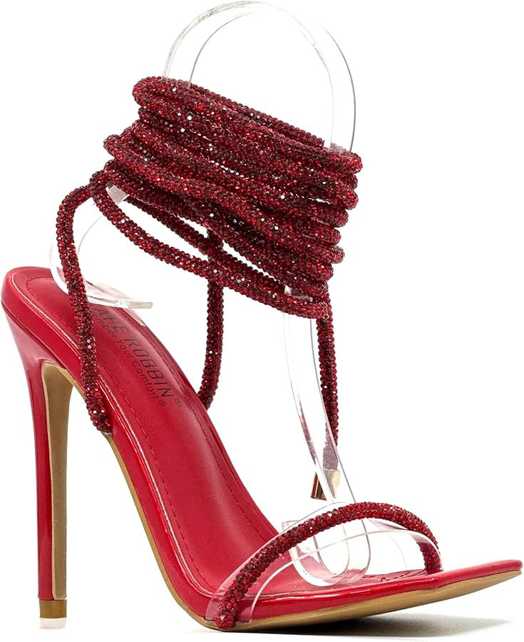 Cape Robbin Women's Rhinestone Lace Up High Heel Sandals | Amazon (US)