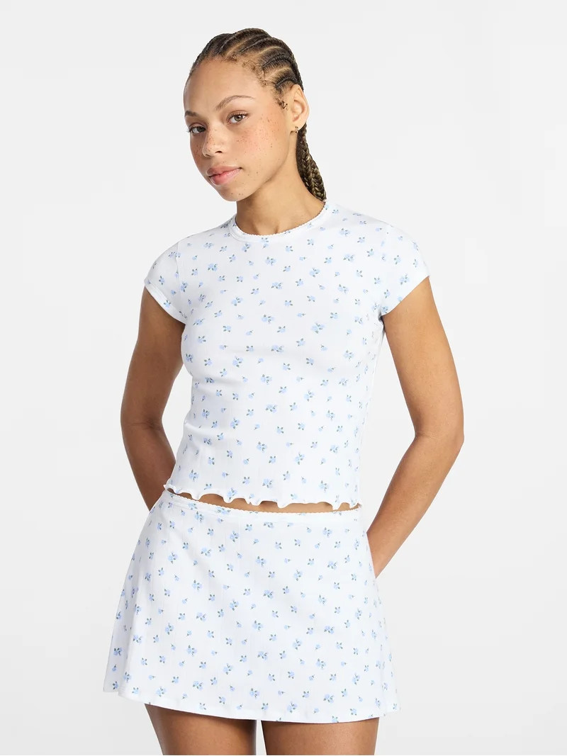 No Boundaries Cotton Stretch Drop Needle Baby Tee, Women's XS-XXXL | Walmart (US)