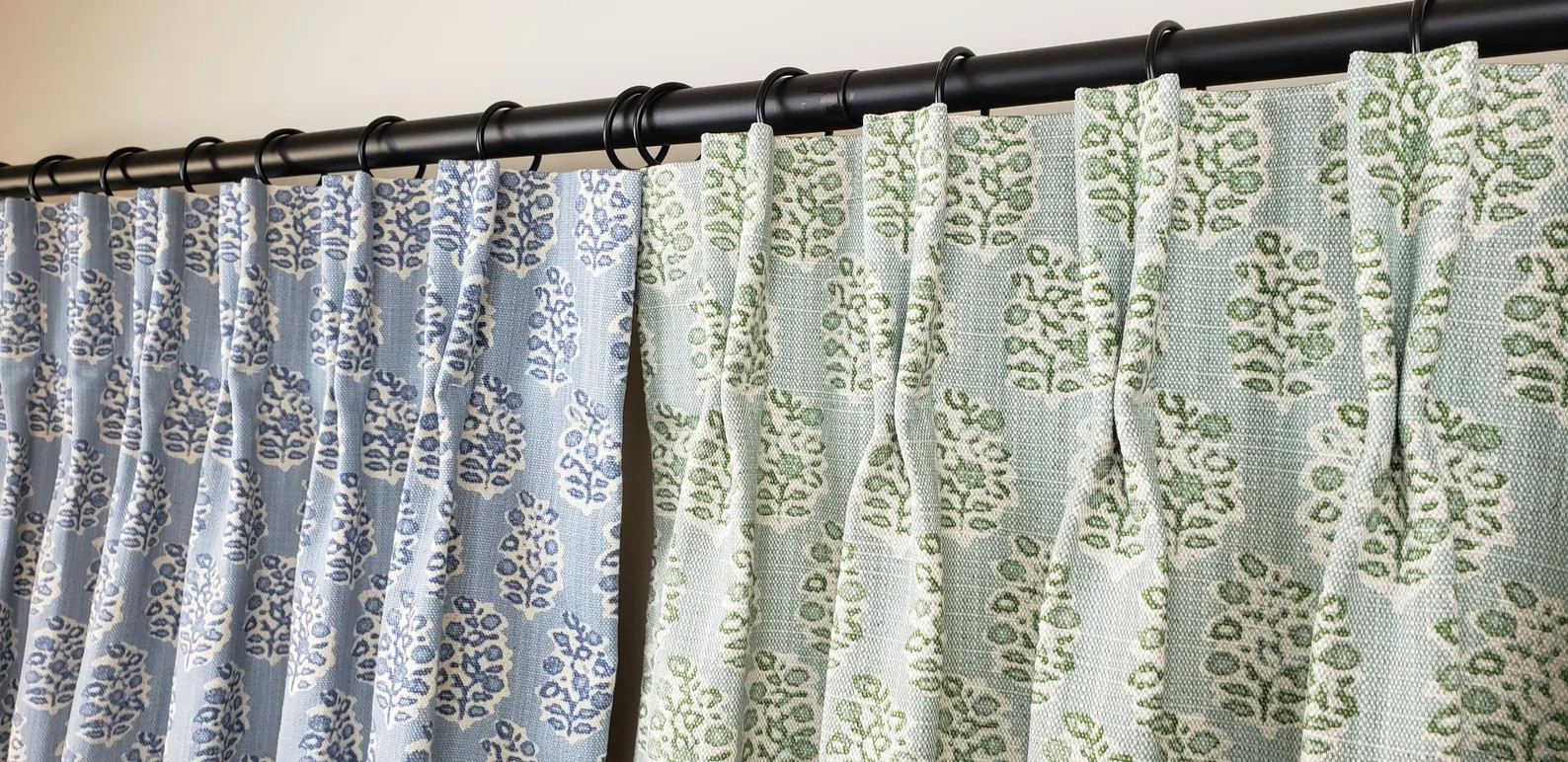 Pair Pinch Pleat Curtains in  Perry Tendril Green on Natural Cotton Linen 4  Lining  Options Avai... | Etsy (US)