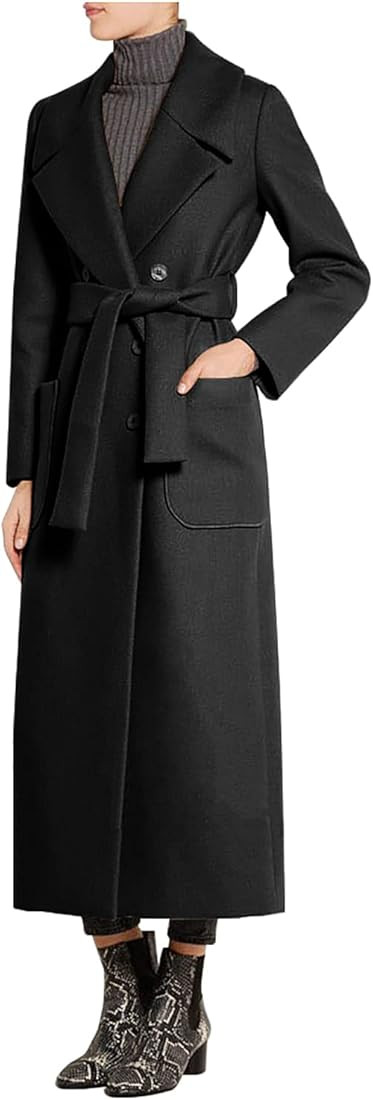 CHARTOU Women's Elegant Lapel Collar Double Breasted Regular Wool Blend Overcoat Coat Belt | Amazon (US)