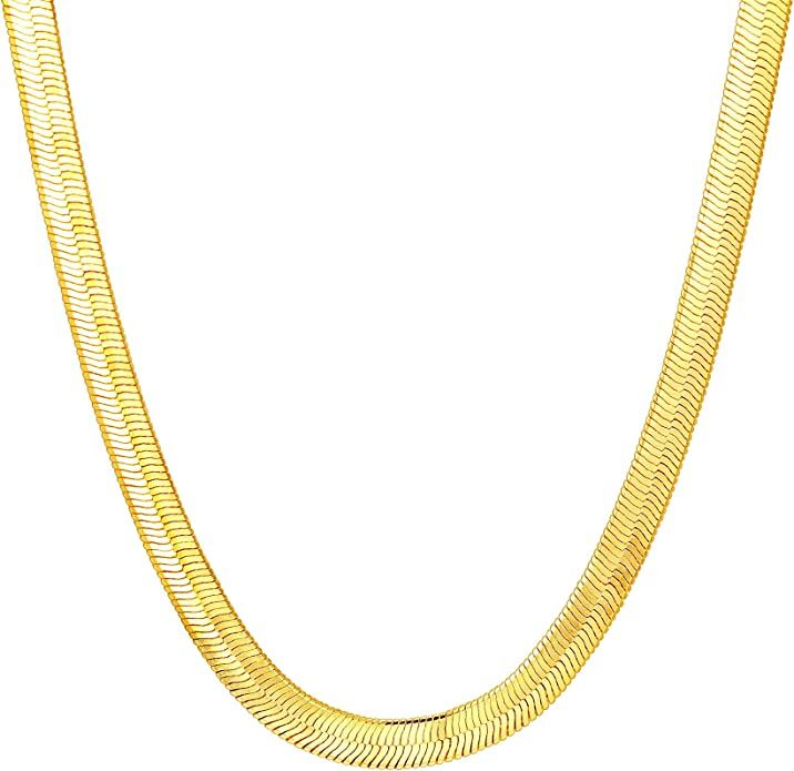PAVOI 14K Gold Plated Curb Paperclip Box Sphere Bead Snake and Figaro Chain Adjustable Necklace | Amazon (US)