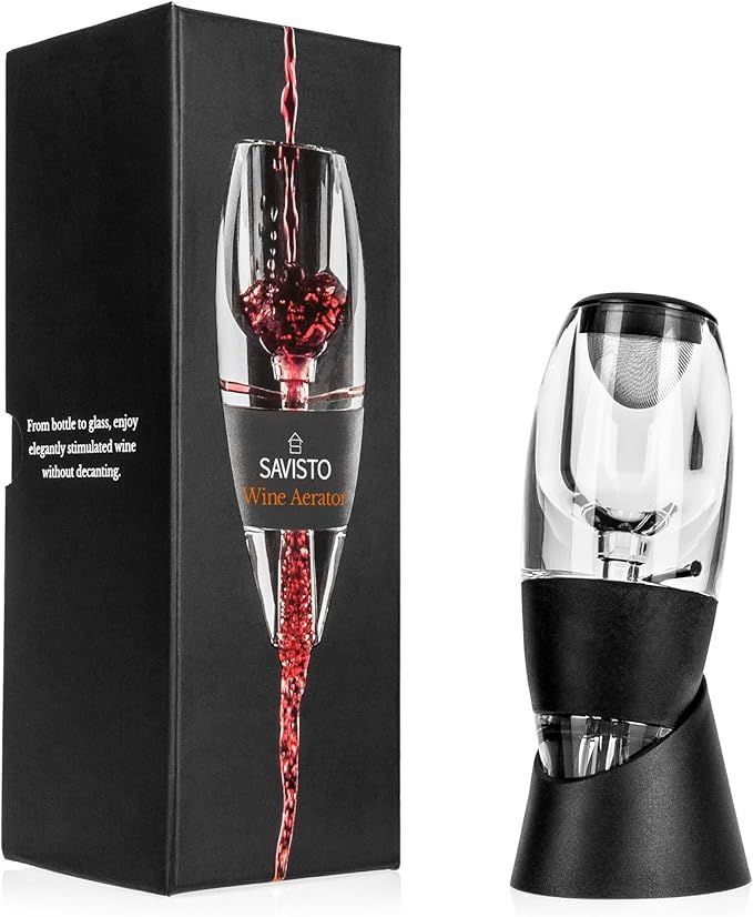 Savisto Wine Aerator | Acrylic Wine Breather, Pourer and Filter with Display Stand - Black | Amazon (UK)