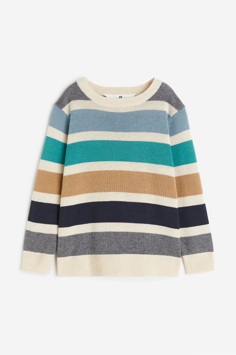 Jacquard-knit Cotton Sweater - Natural white/striped - Kids | H&M US | H&M (US)