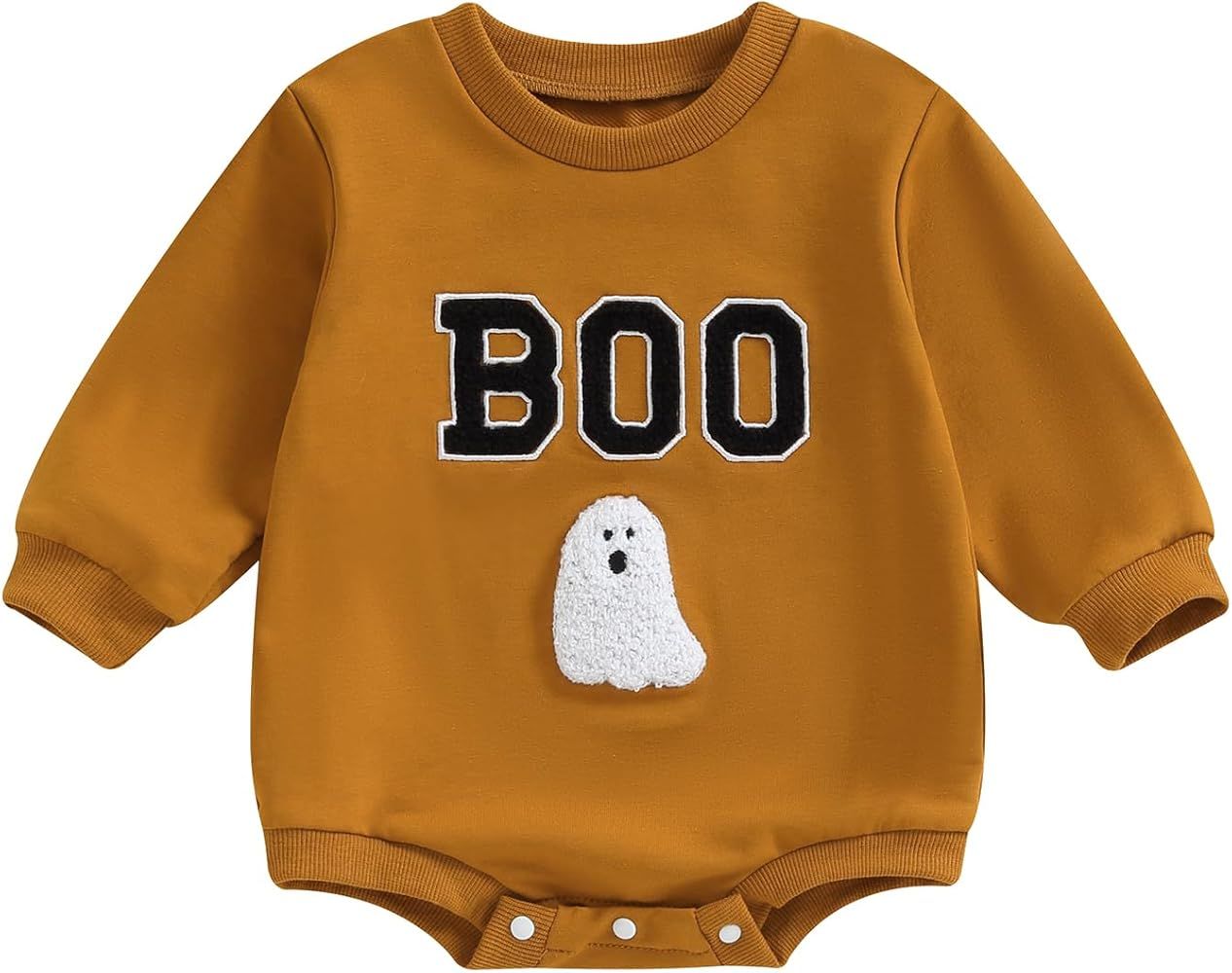 KOSUSANILL Newborn Baby Girl Boy Halloween Outfit BOO/Ghost Long Sleeve Sweatshirt Romper Crewnec... | Amazon (US)