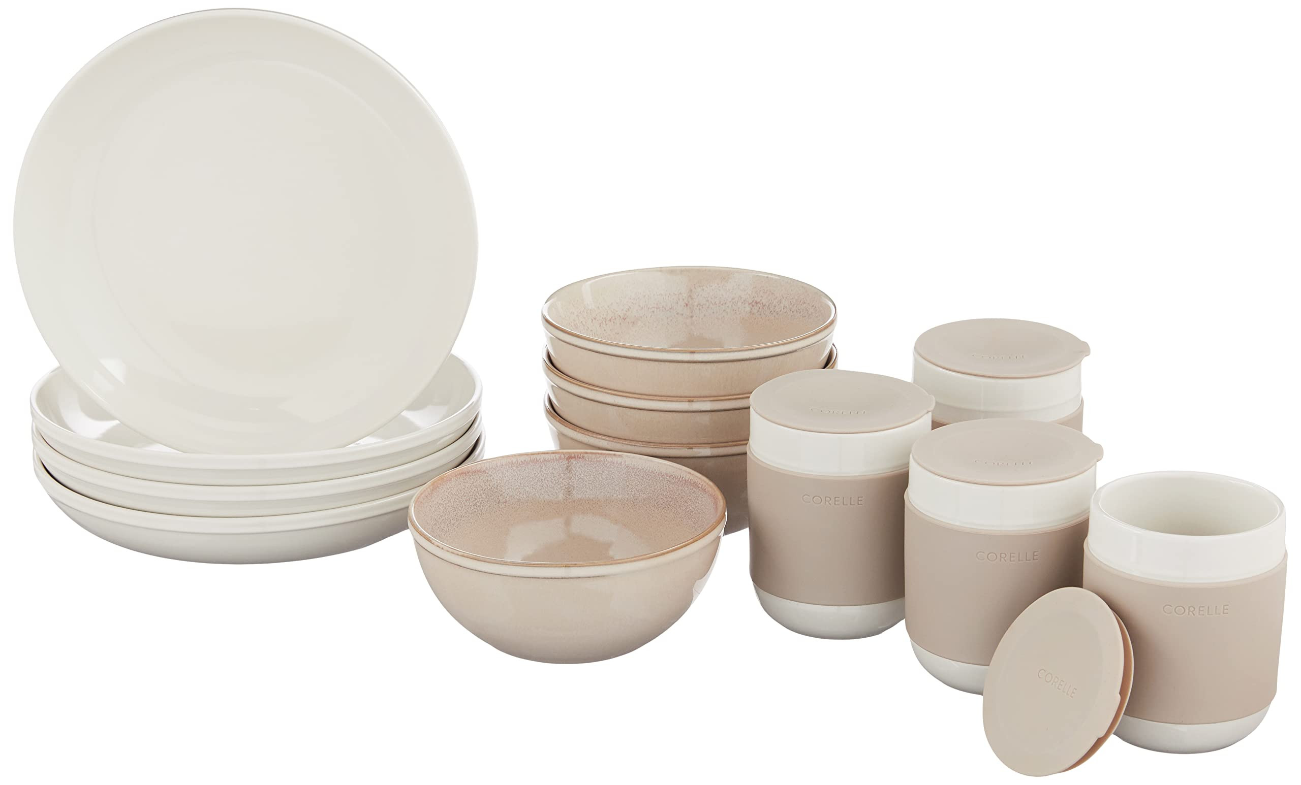 Corelle Stoneware 16-Pc Dinnerware Set, Handcrafted Artisanal Double Bead Plates, Meal Bowls, Bow... | Amazon (US)