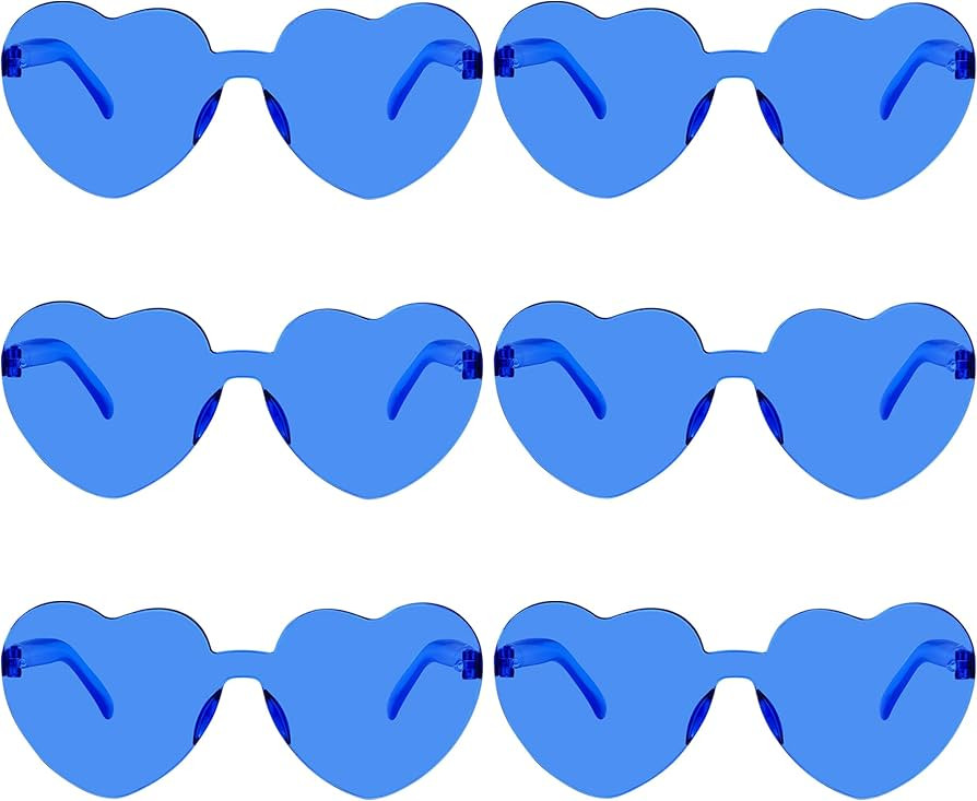 Fengek 6 Pcs Heart Shape Sunglasses Frameless Transparent Glasses Party Favors for Women, Blue | Amazon (US)