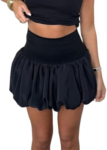 NUFIWI Saia feminina Y2k com bolhas de cintura alta elástica com babados e saia curta plissada e... | Amazon (BR)