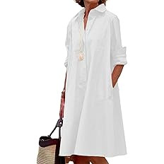 chouyatou Women's Spring Summer Button-Down Shirt Dress Loose A-Line Midi Shift Tunic Dress | Amazon (US)