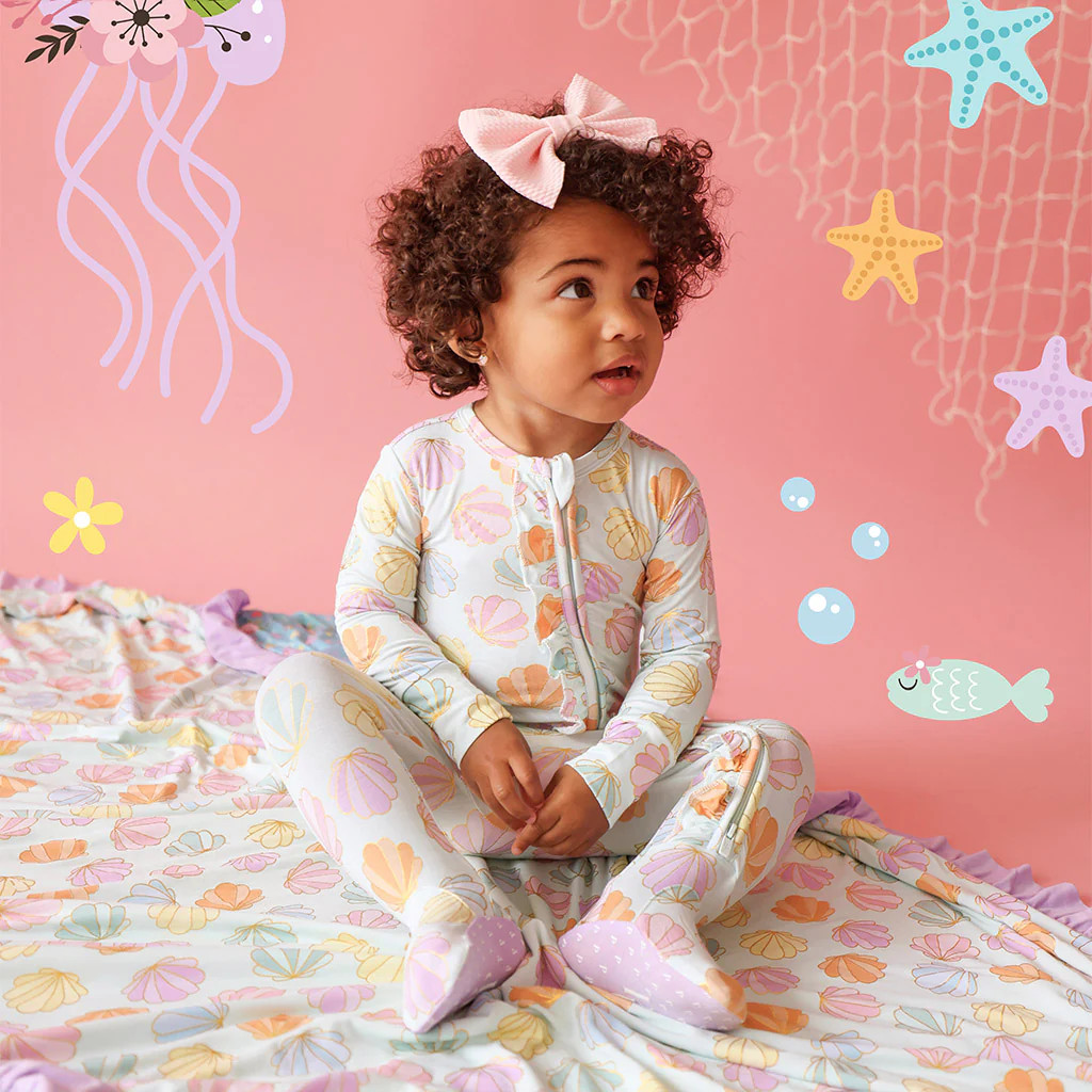 Seashells Green Baby Girl Sleeper | Shelly | Posh Peanut