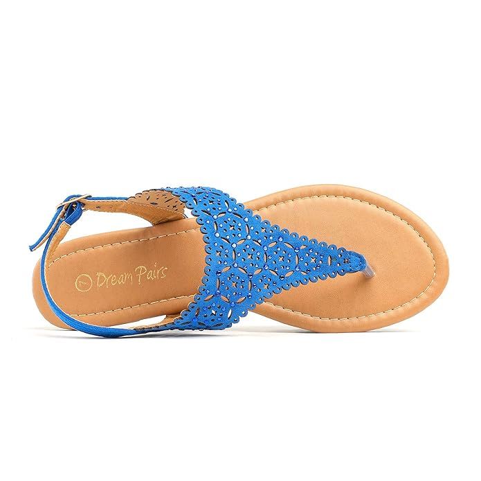 DREAM PAIRS MEDINIE Women Rhinestone Casual Wear Cut Out Flat Sandals | Amazon (US)