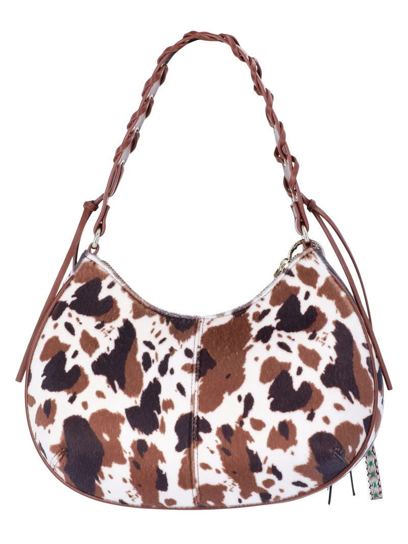 Madden NYC Women's Half Moon Stud Shoulder Bag, Cow Print | Walmart (US)