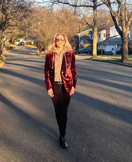 This shade of velvet jacket (merlot) isn’t just for the holidays! I love a pop of color all year. Especially when it’s a rich velvet in otherwise drab late January. I have paired it with black velvet jeans. My Dickey is sold out but I found a similar one. And let’s face it, any will do. 

#LTKsalealert #LTKstyletip #LTKSeasonal