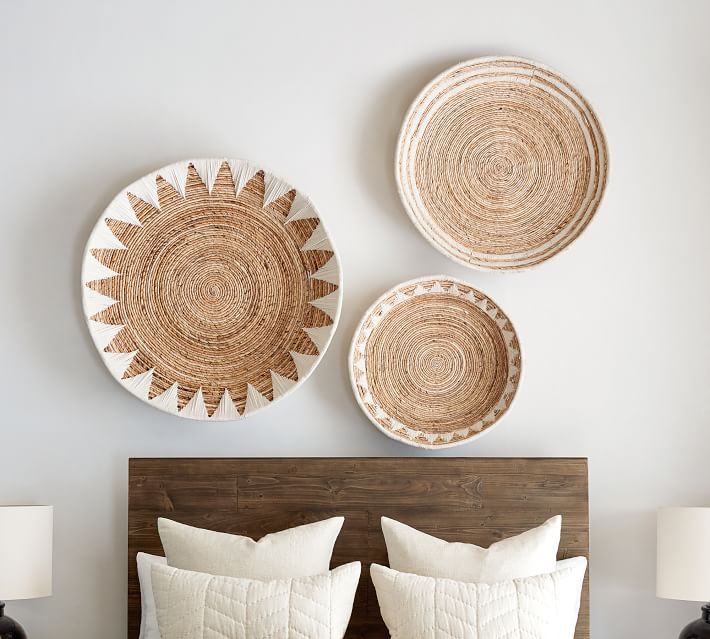 Sunny Handwoven Basket Wall Art, Natural/White - Set of 3 | Pottery Barn (US)