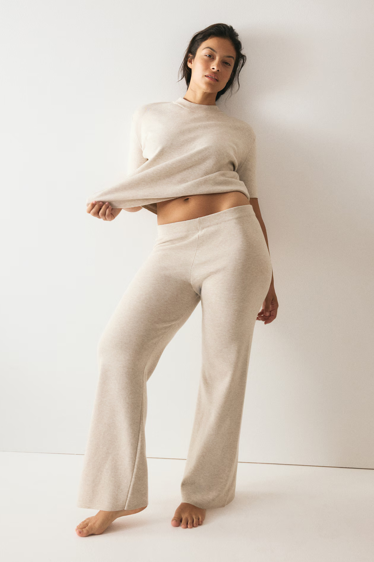 Fine-knit trousers - Light beige marl - Ladies | H&M GB | H&M (UK, MY, IN, SG, PH, TW, HK)
