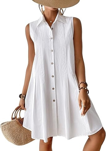 Bsubseach Cotton Beach Cover Up for Women Button Down Sleeveless Shirt Dress Swimsuit Coverup Sum... | Amazon (US)