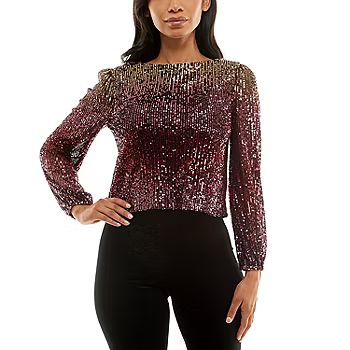 new!Premier Amour Womens Round Neck Long Sleeve Sequin Blouse | JCPenney