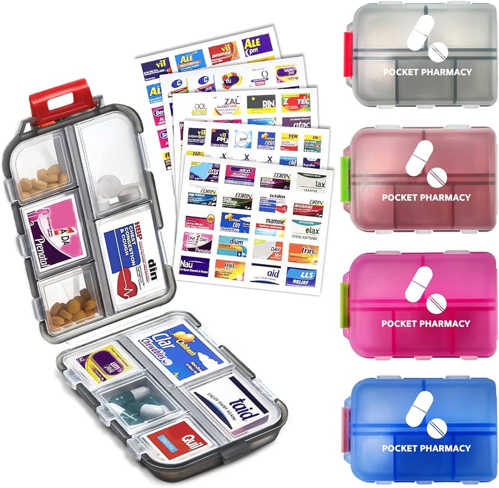 4Packs Pocket Pharmacy™ with Brand Labels, Portable Travel Med Wallet, Pocket Pill Box Dispense... | Amazon (US)