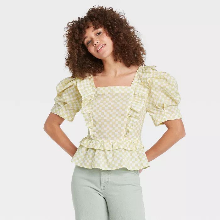 Women's Puff Short Sleeve Ruffle Peplum Blouse - Universal Thread™ | Target