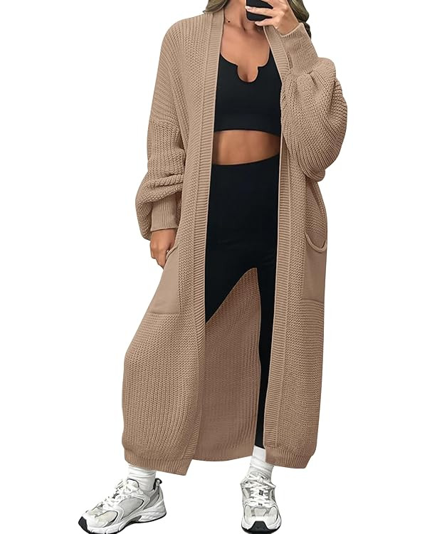 LILLUSORY Women's Oversized Long Cardigan Open Front Duster Sweater with Pockets | Amazon (US)