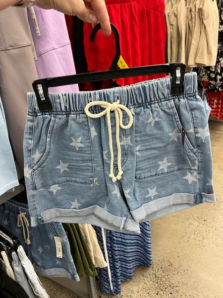 Walmart fashion star print shorts with elastic waist, patriotic Memorial Day Fourth of July summer outfit idea . Juniors sizing, I’d recommend going up at least one size in these. 

#LTKFindsUnder50 #LTKStyleTip
