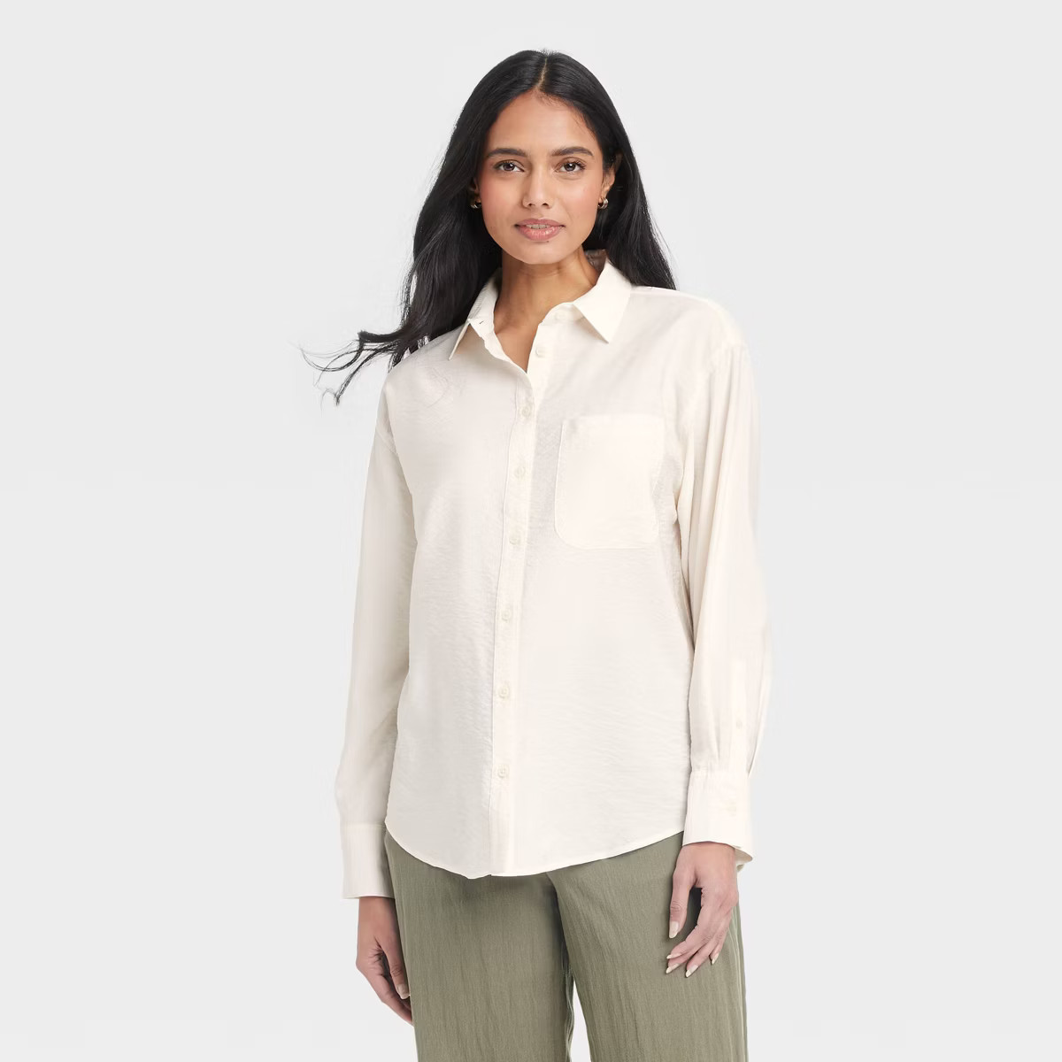 Women's Oversized Long Sleeve Crinkle Button-Down Shirt - A New Day™ | Target