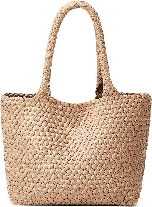 Woven Tote Bag Womens Purse: Vegan Leather Shoulder Handbags - Fashion Summer Beach Tote Bags - L... | Amazon (US)