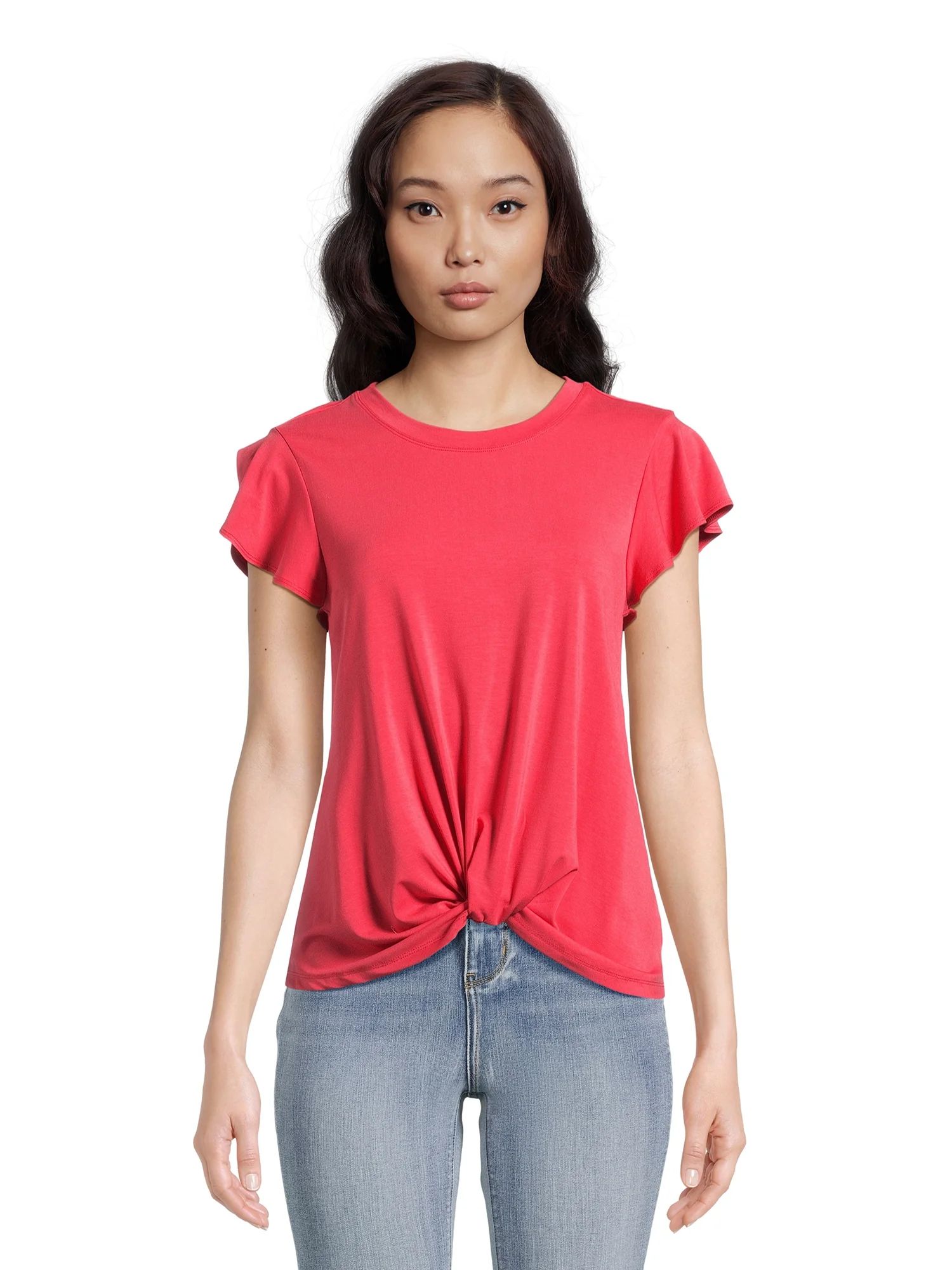 Time and Tru Women's Relaxed Fit Twist Top with Short Sleeves, XS-3XL | Walmart (US)