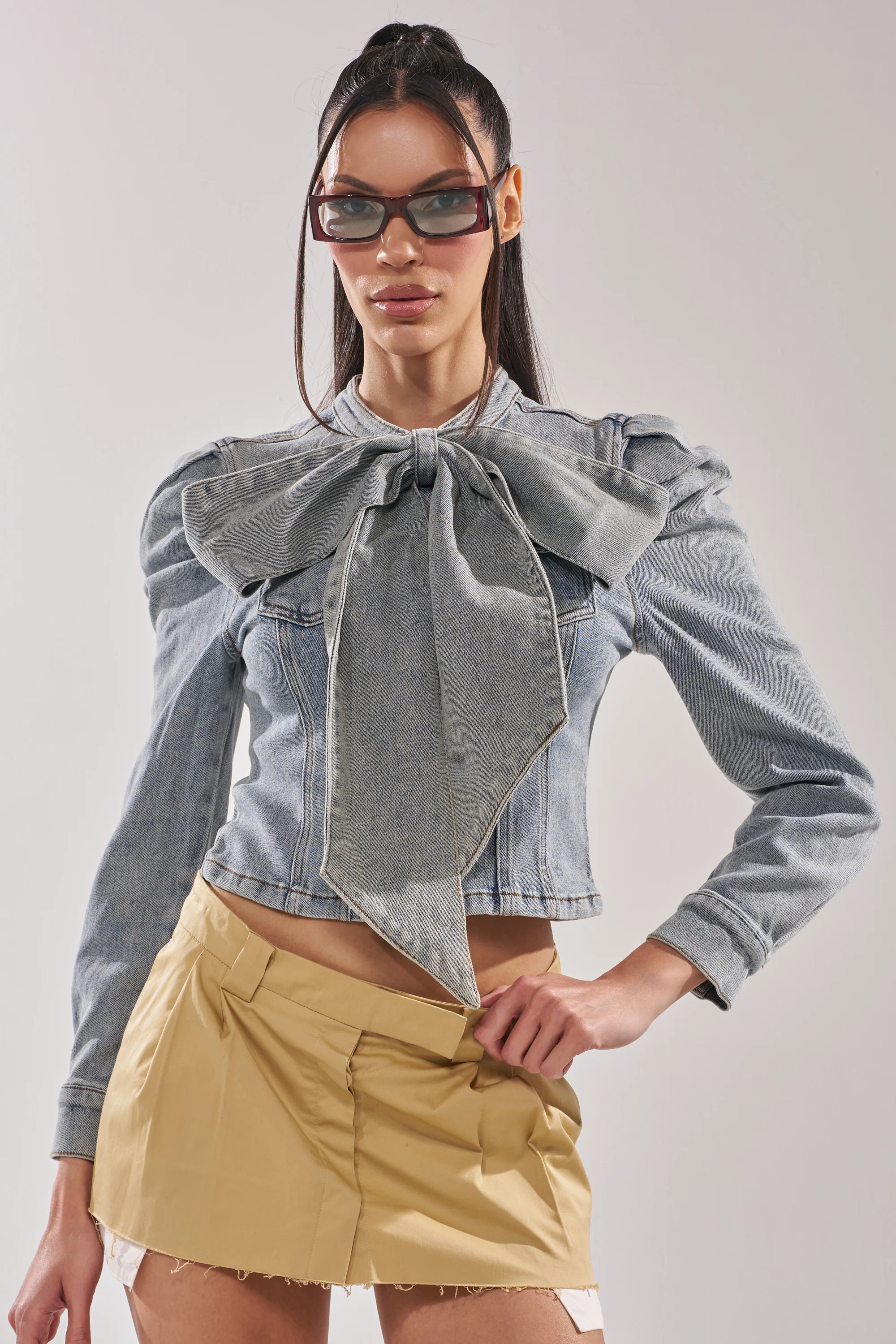 WAIT FOR U DENIM BOW BLOUSE TOP | AKIRA