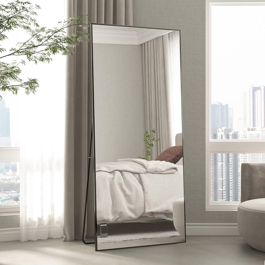 CASSILANDO Full-Length Mirror 65“ × 24 ", Floor Standing Mirror, Unique Vertical Mirror, Black... | Amazon (US)