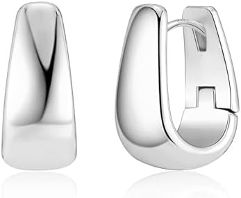 925 Sterling Silver Earrings Small Chunky Silver Earrings for Women 14K Gold Plated Small Hoop Ea... | Amazon (US)