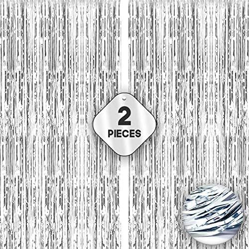 Xtralarge 6.4x8 Feet Silver Fringe Backdrop - Big 2 Piece Silver Streamer Backdrop | Silver Fring... | Amazon (US)