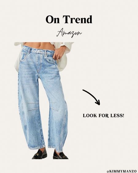 On trend right now! Barrel jeans are what is trending right now and these from Amazon are a lookalike for free people. 

Jeans
Trendy style 
Free People style
Look for less 

#LTKMidsize #LTKStyleTip #LTKFindsUnder100