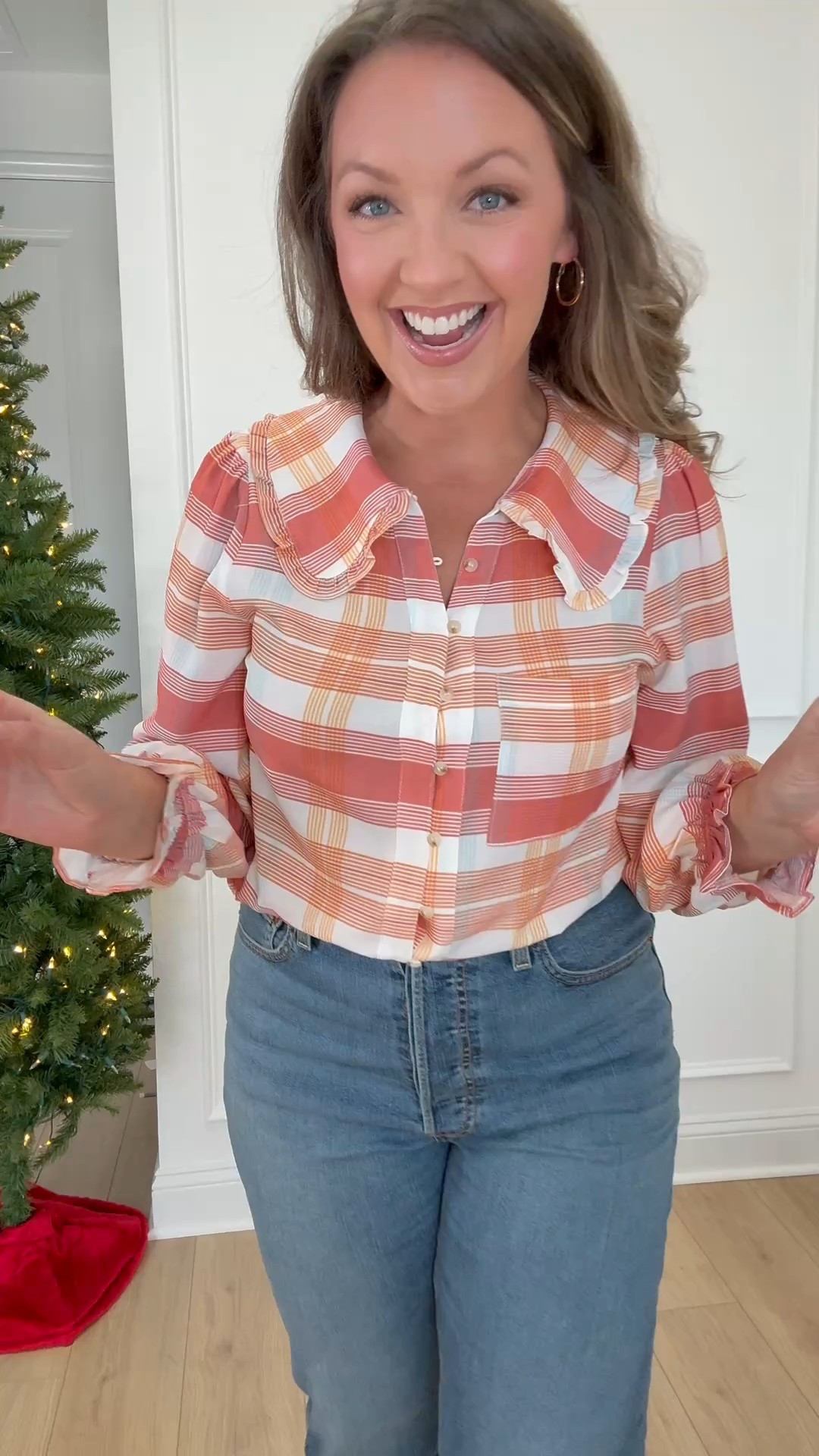 The cutest last minute Thanksgiving Top perfect for a casual Thanksgiving!! Love the ruffle Peter Pan collar and that plaid print is just too festive and cute!! I am 5’5” size 8/10 wearing M in this blouse and size 30 jeans! 

Last minute thanksgiving outfit, thanksgiving outfit idea, thanksgiving top, plaid shirt, casual Thanksgiving outfit, amazon thanksgiving outfit, fall top, Peter Pan collar, Levi’s jeans #amazon #thanksgivingoutfit #amazonfashion 

#LTKHoliday #LTKSeasonal #LTKFindsUnder50