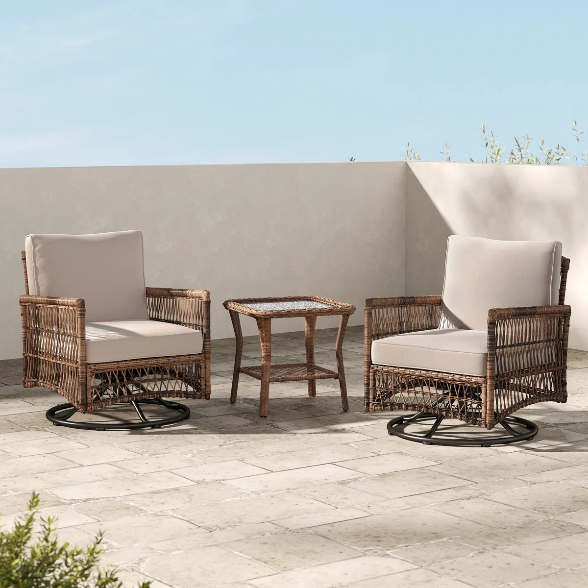 Vivek Premium All-Weather Wicker 2 - Person Patio Conversation Set with Cushions | Wayfair North America