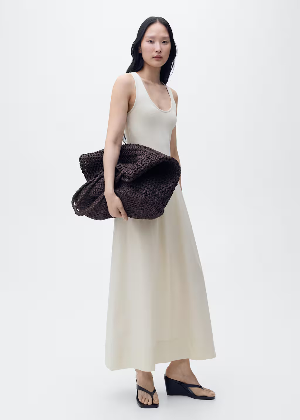 Flared dress in combined fabric ecru - Woman - 10 - MANGO | MANGO (UK)