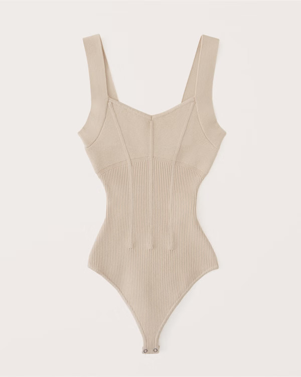 Elevated Mixed Rib Knit V-Neck Bodysuit | Abercrombie & Fitch (US)