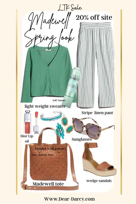 Madewell insider LTK in app  20% off site wide!

Here are some of our favorite pieces for Spring✔️ 

Sweater cardigan, perfect with jeans or wide leg pant. Cute over a dress

These stripped wide leg pant you’ll wear over and over!

The perfect tote, in a color you’ll wear with everything.

my favorite sandals , that make the leg look great

My favorite self Tanner by isle of paradise 

Kendra Scott jewelry 

Sunglasses that go with everything 

My favorite Dior lip oil



#LTKstyletip #LTKSeasonal #LTKSale